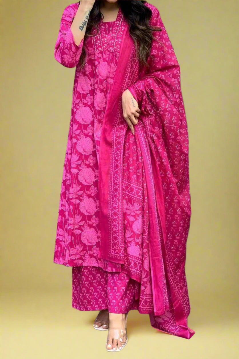 Tarangi Pink Cotton Kurti Set