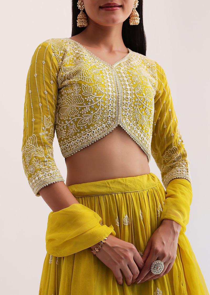 Saanjh Soul Yellow Georgette Lehenga