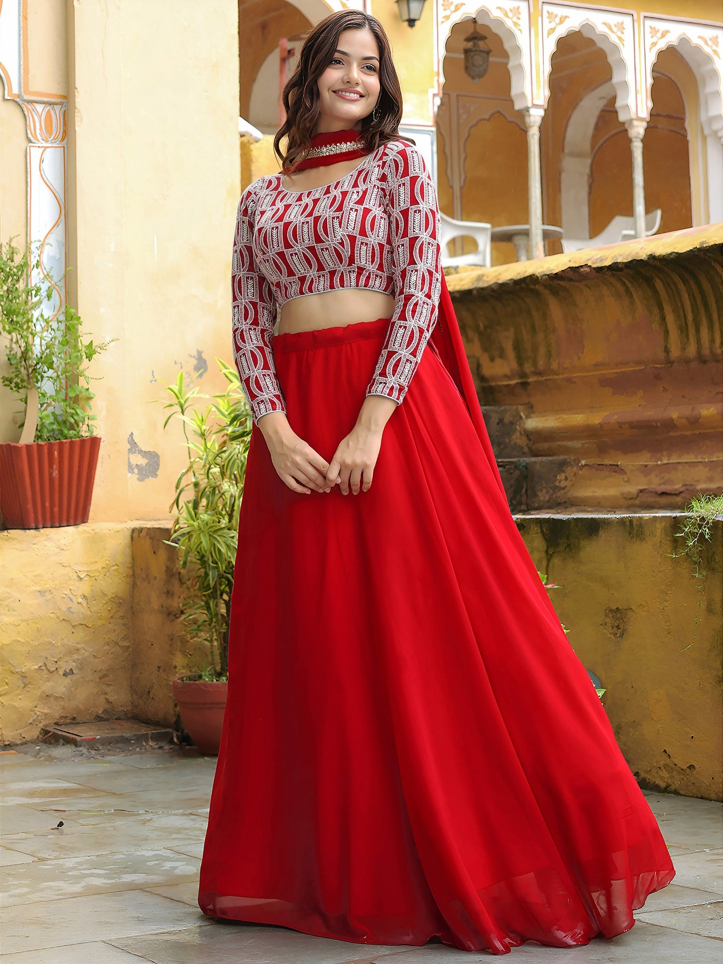 The Rose Courtyard Georgette Lehenga