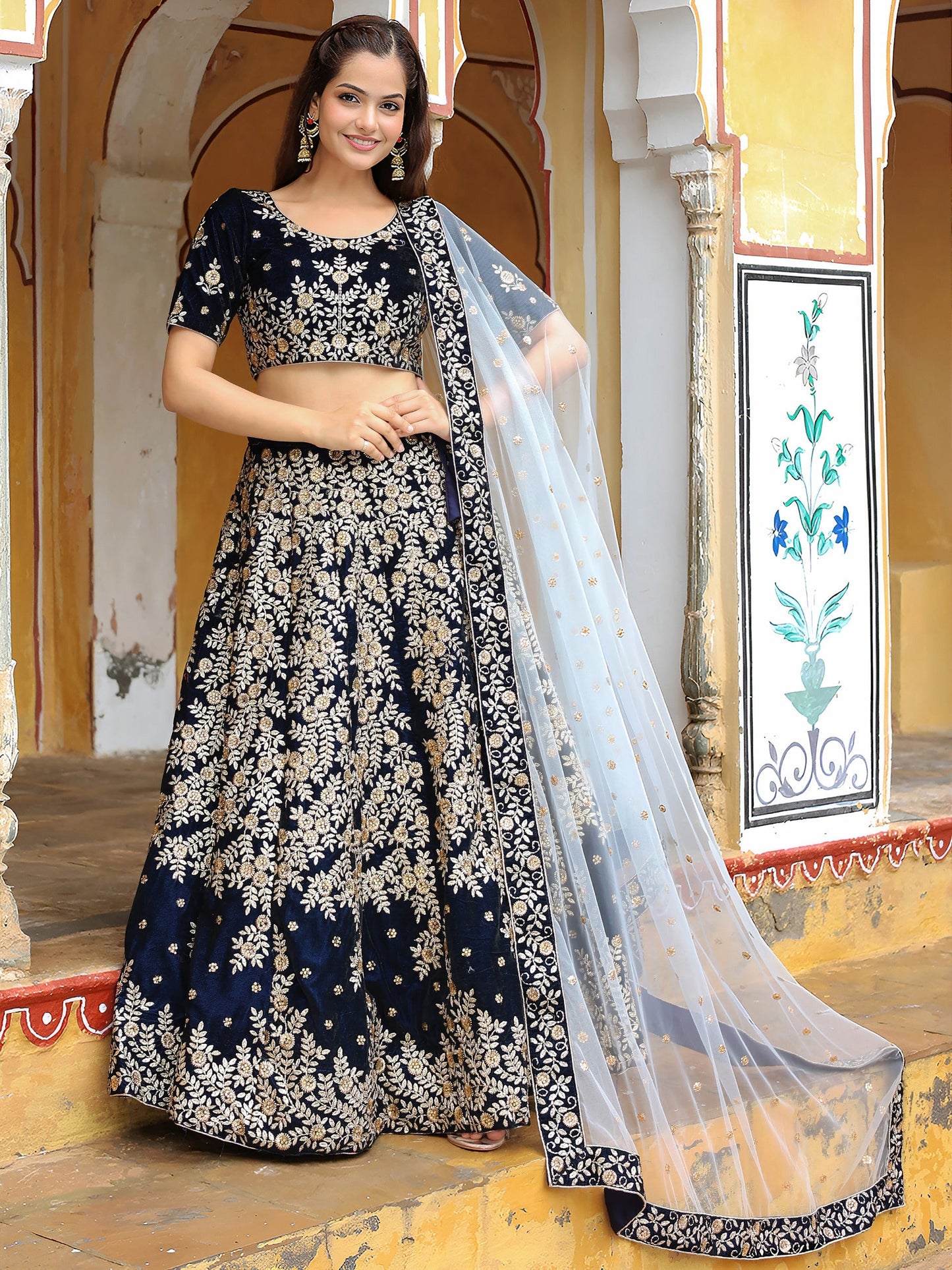 Rang-e-Savera Velvet Lehenga