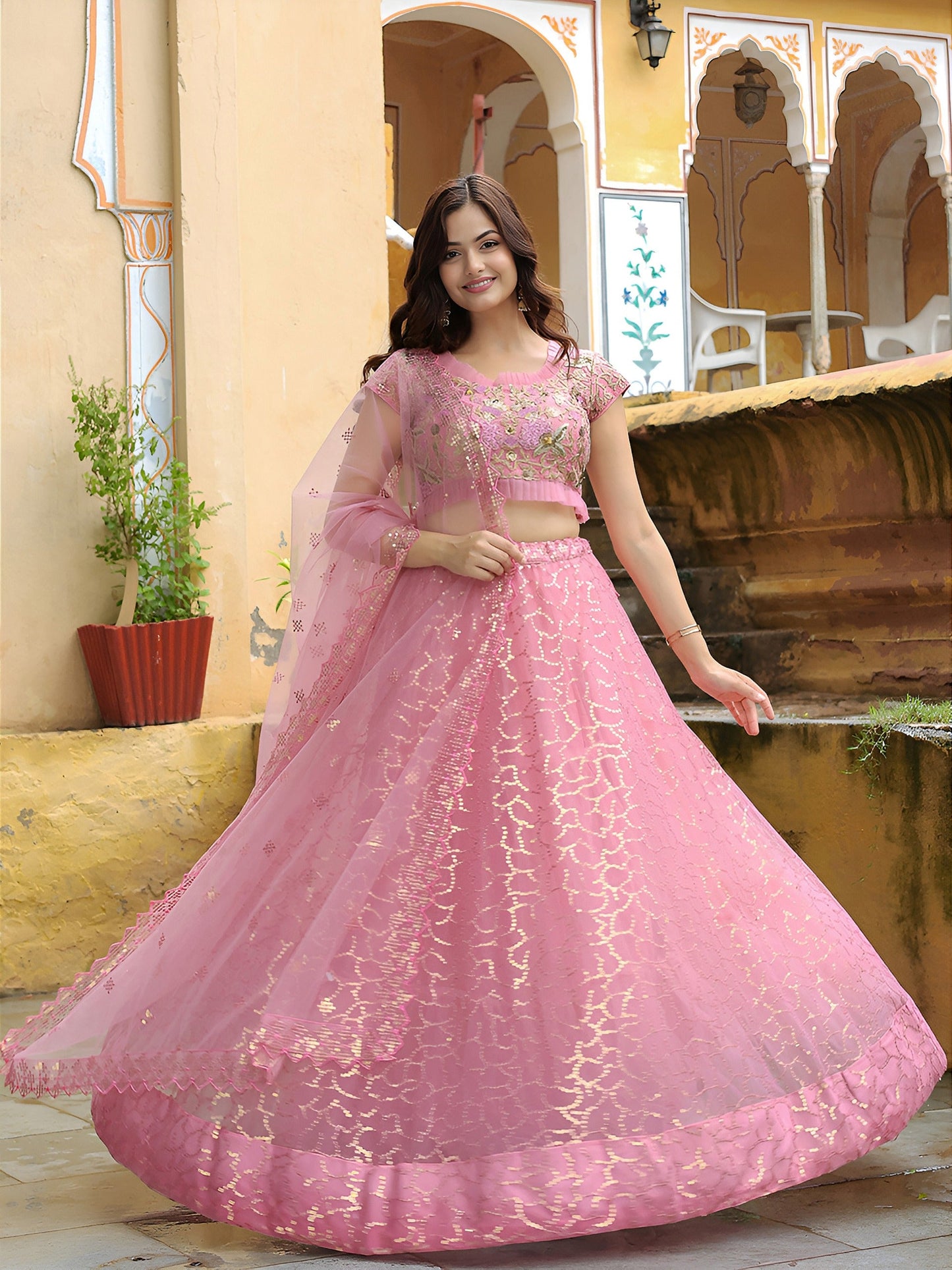 Princess’ Promise Pink Designer Net Lehenga