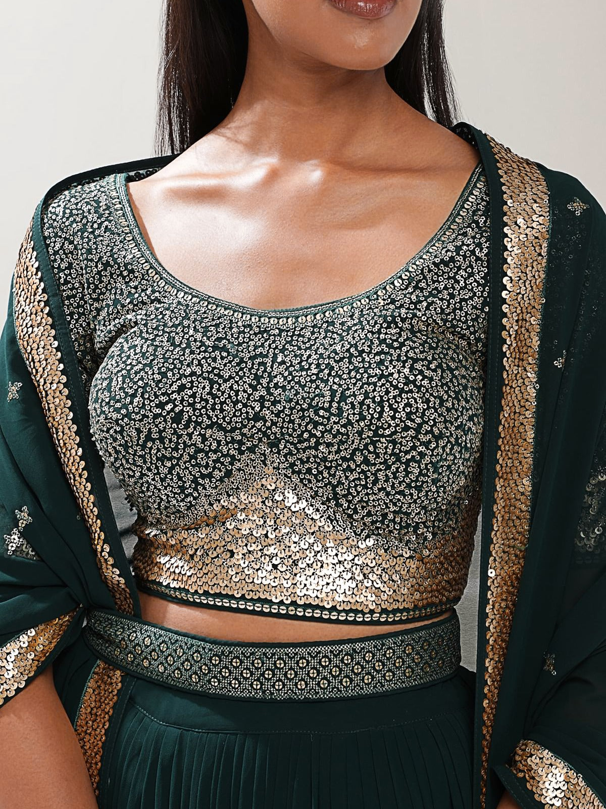 Luxurious Green Georgette Lehenga