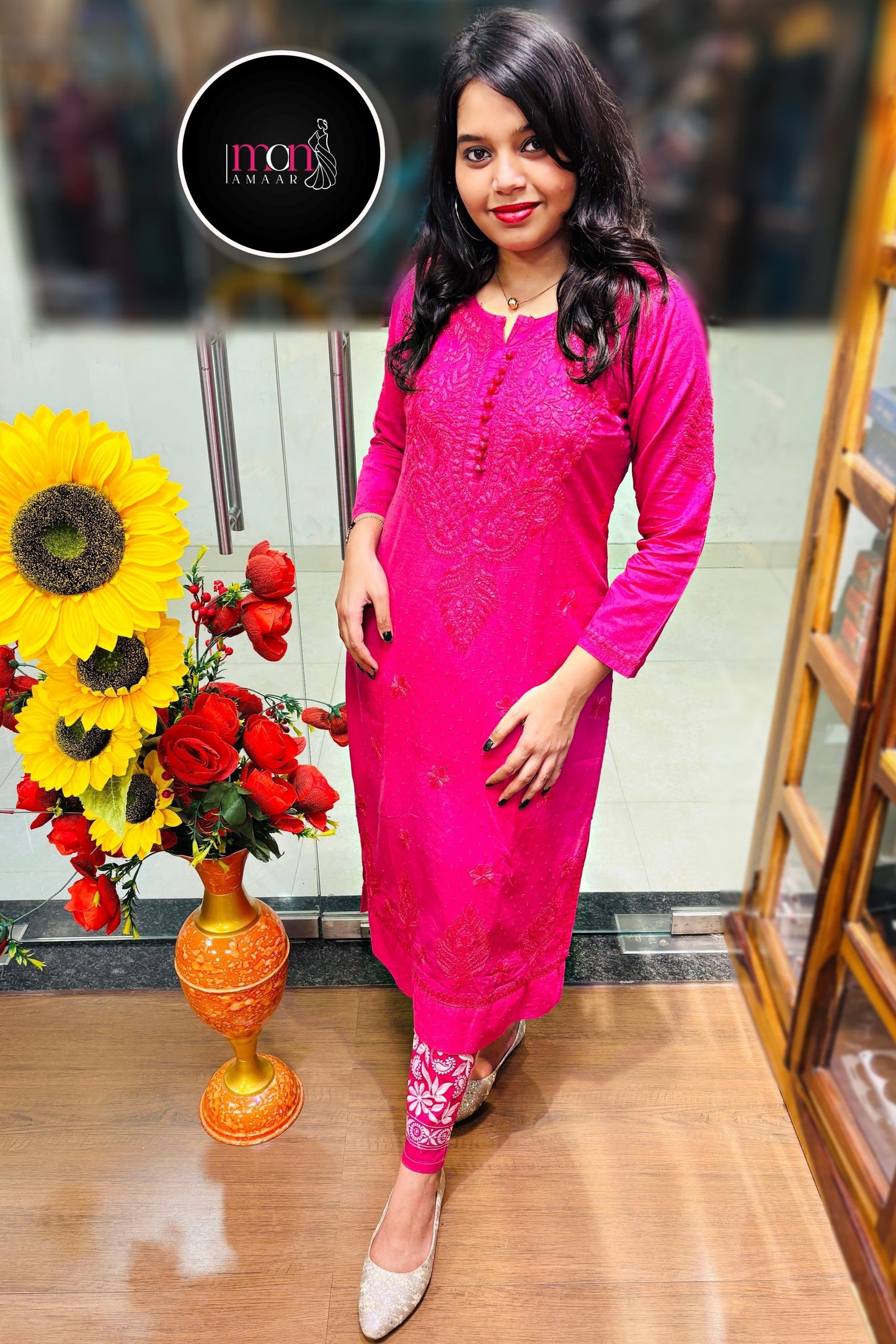 A Day In Colors - Chikankari Kurti set(Pink)