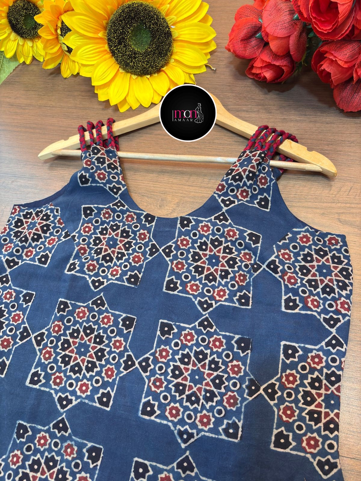 Noir Nova - Pure Ajrakh Sustainable Kurti (With Braided Strap)