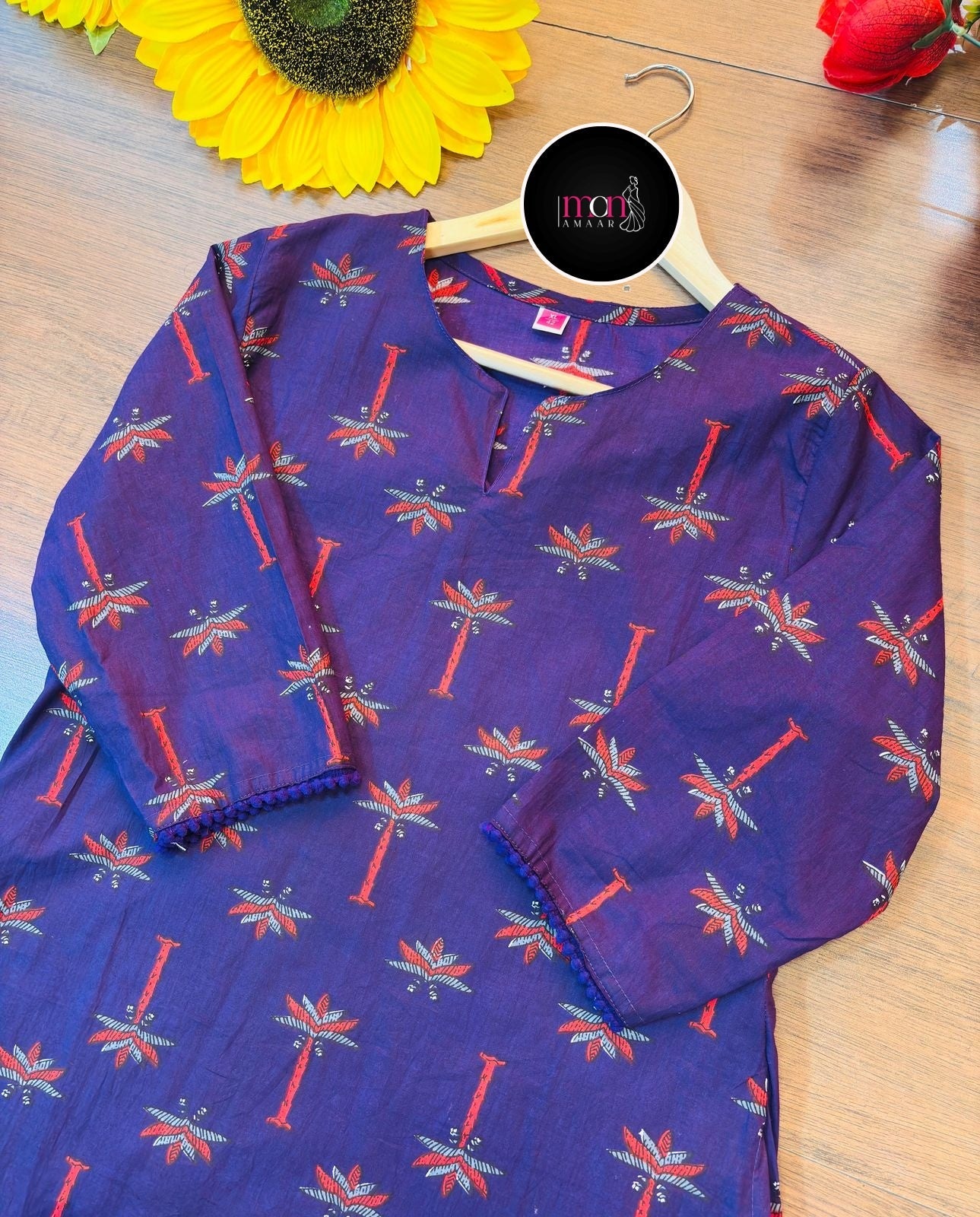 Big On Charm Purple Cotton Kurti Set