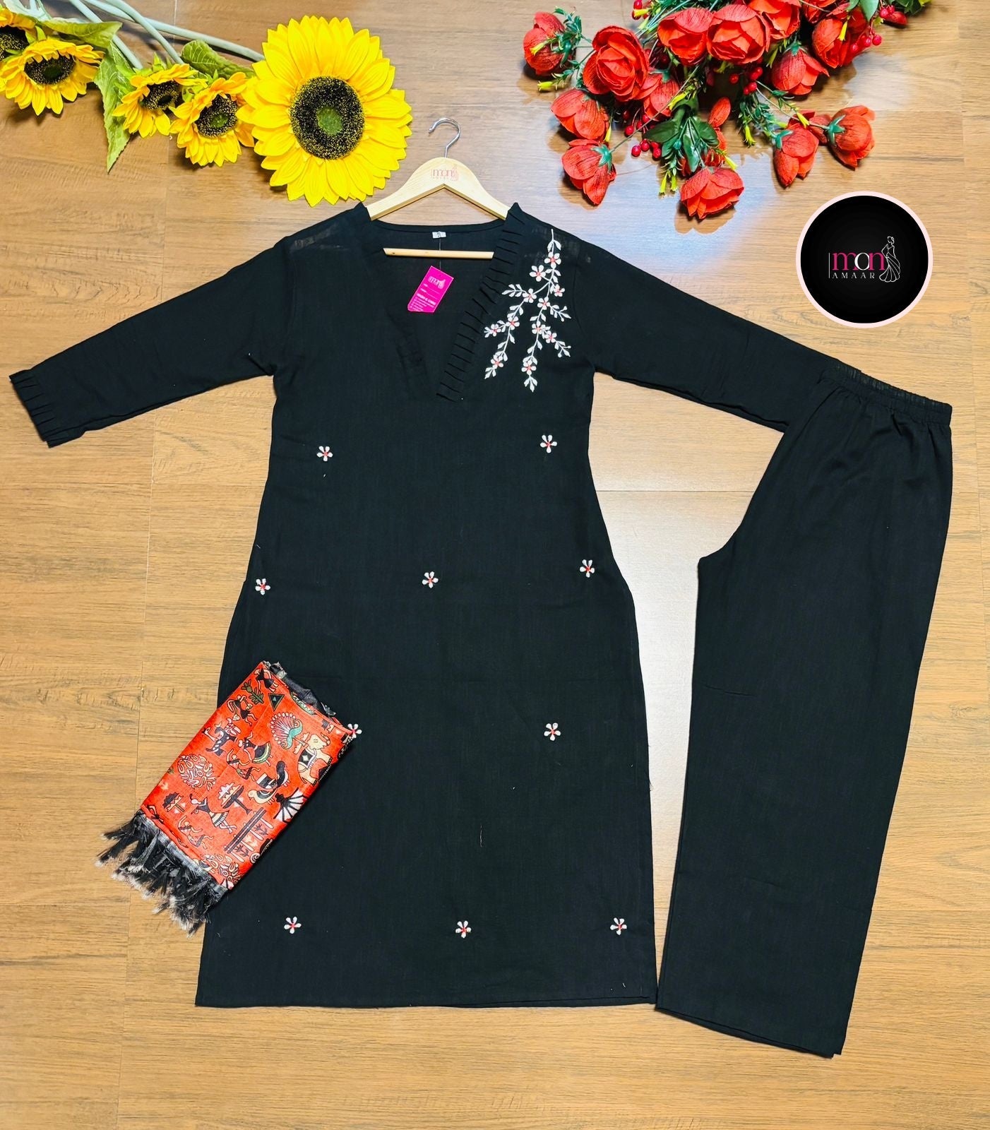 Black Ornament - Cotton Kurti Set