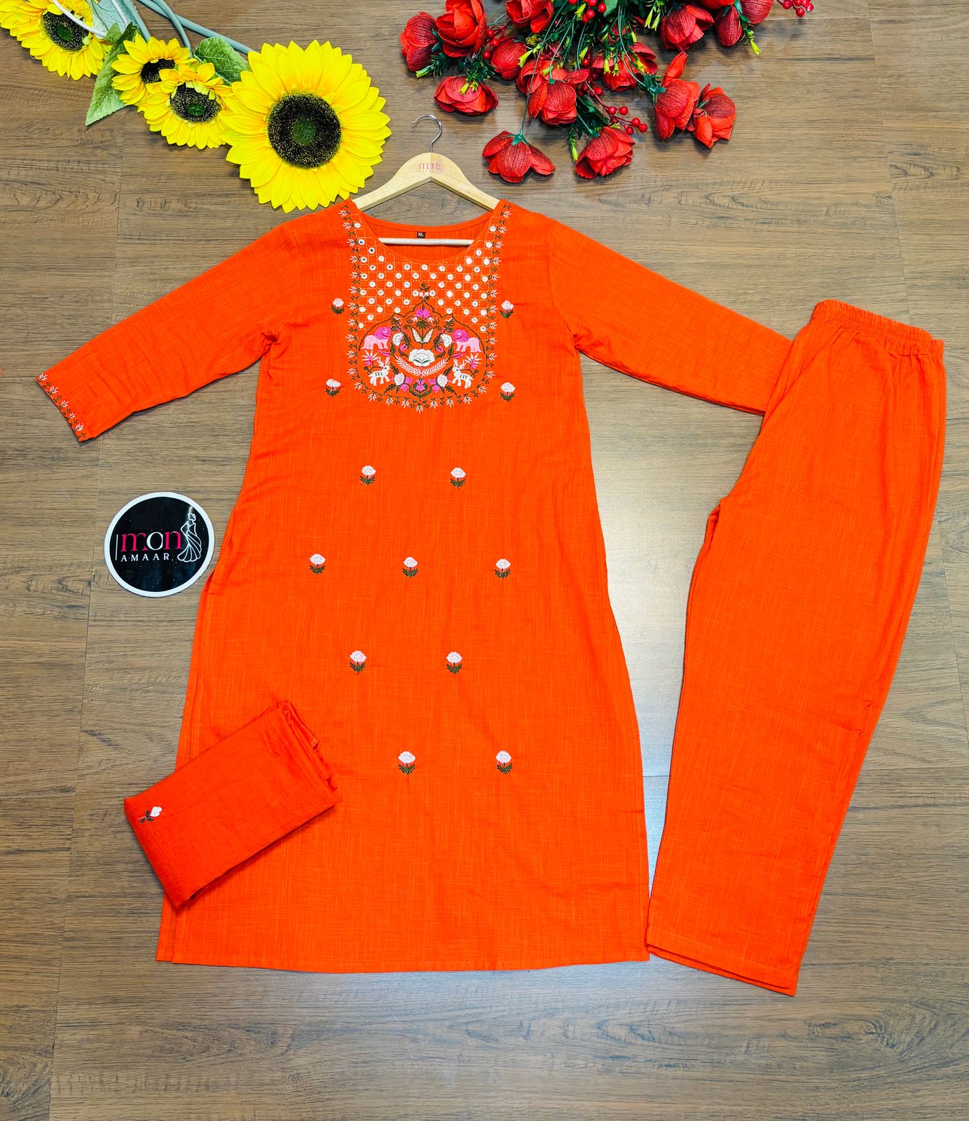 Orange Beauty -Cotton Kurti Set