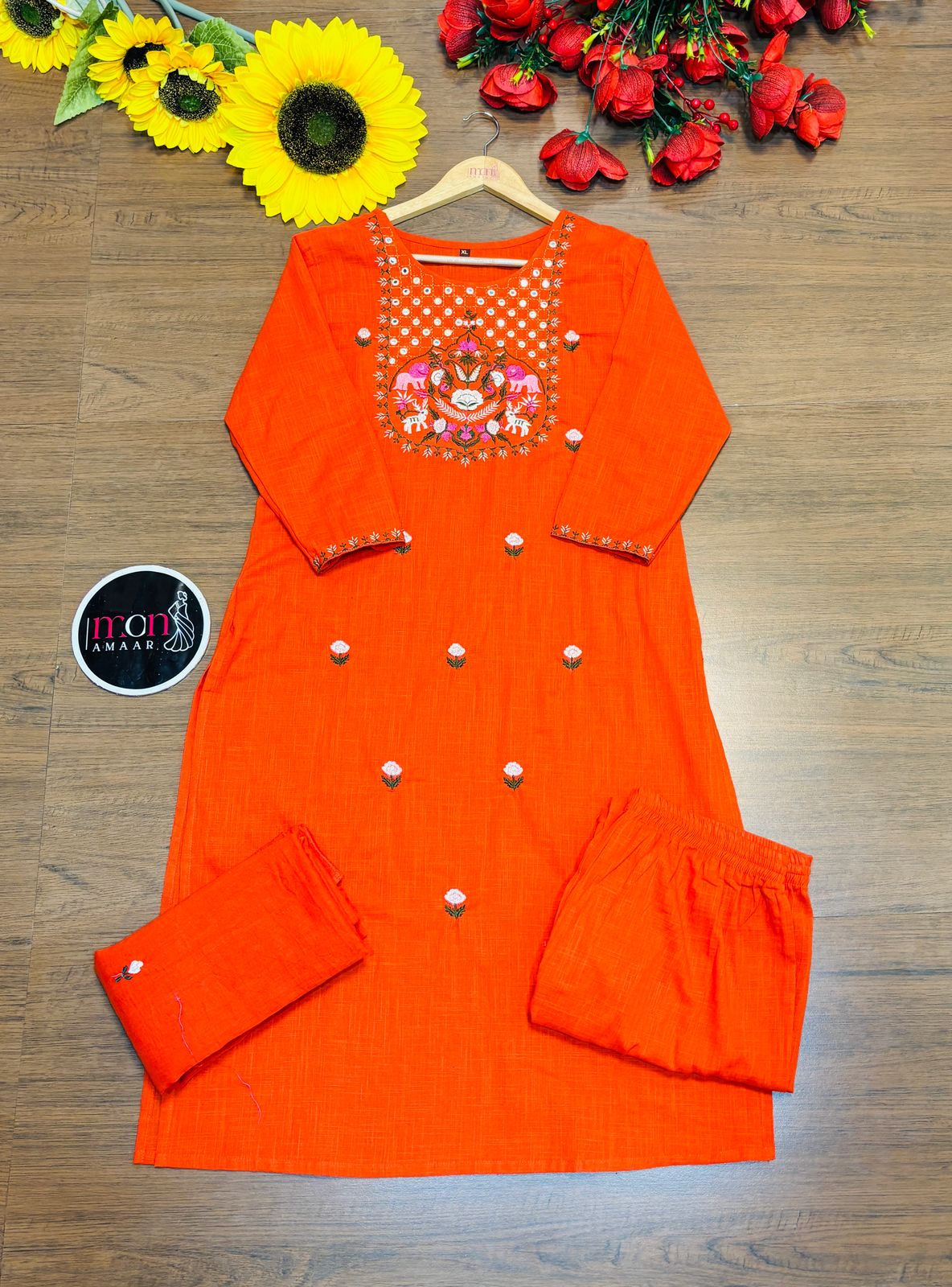Orange Beauty -Cotton Kurti Set