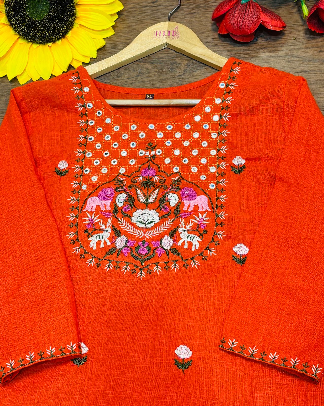 Orange Beauty -Cotton Kurti Set