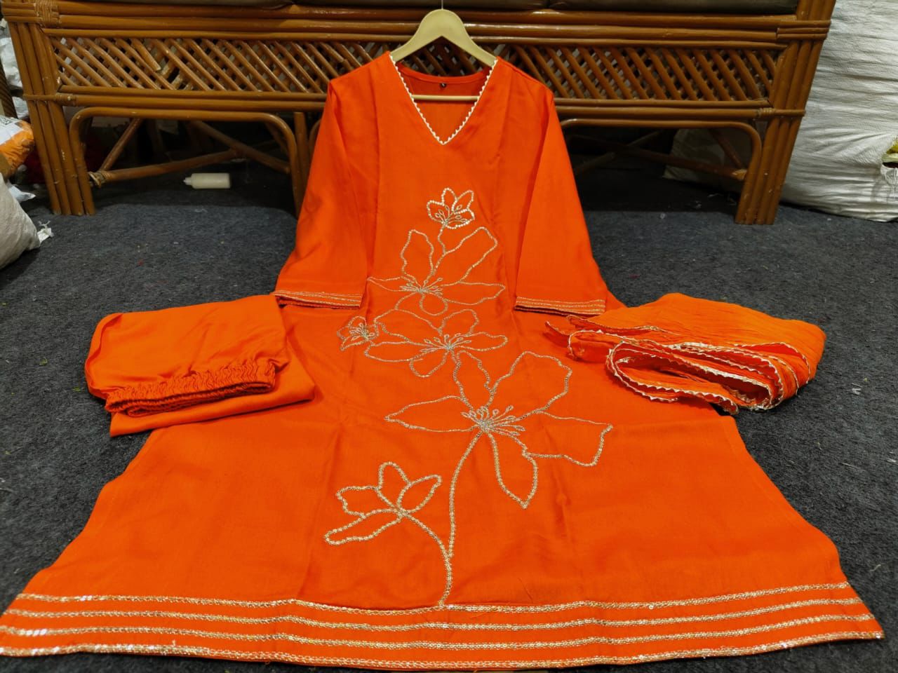 Orange Shade Rayon Kurti Set