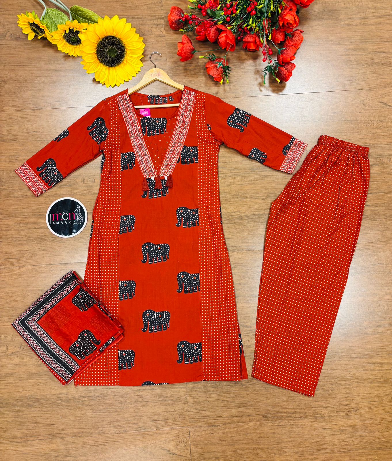 Prints Of Elephant-Cotton Kurti Set
