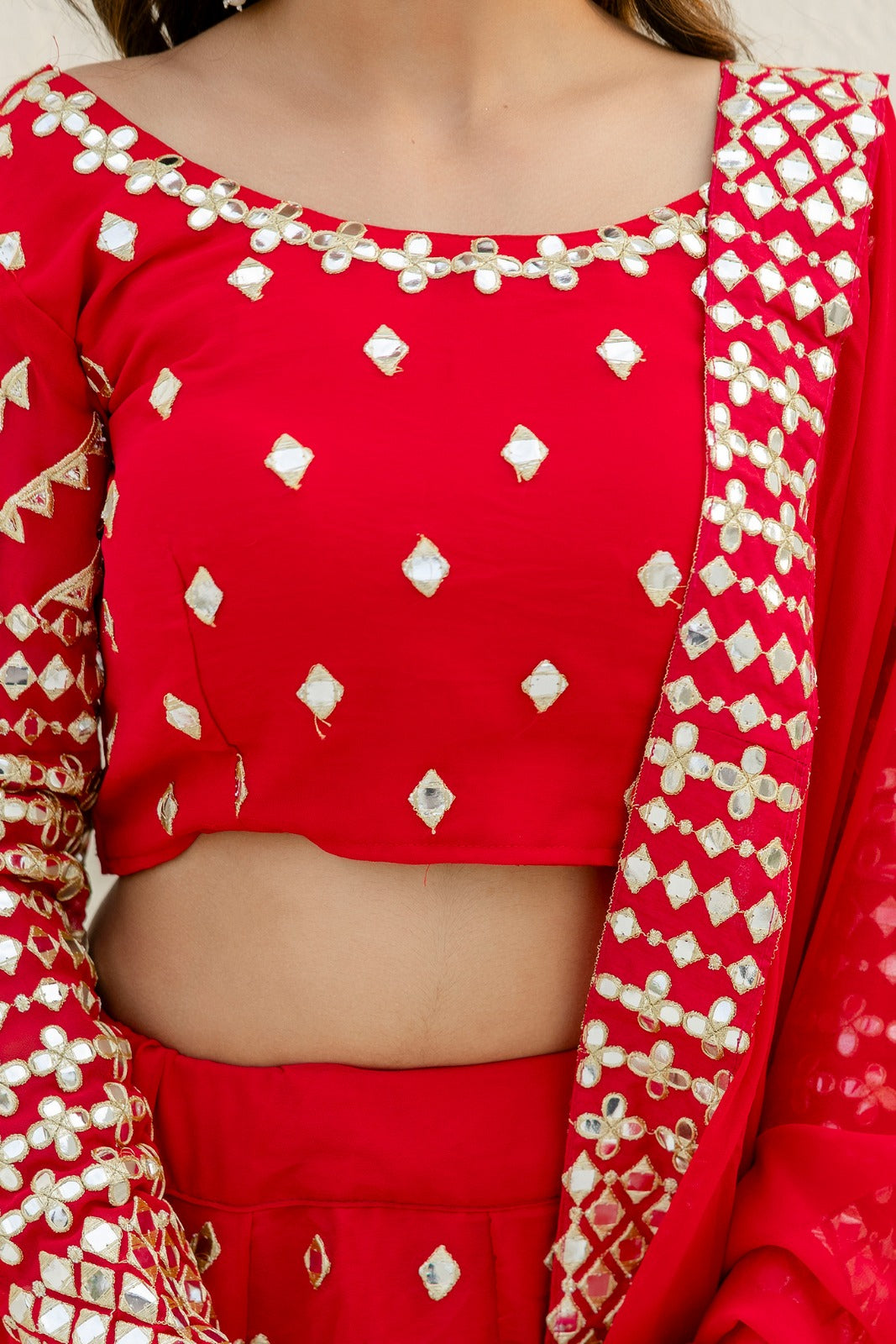 Blush March Red Georgette Lehenga