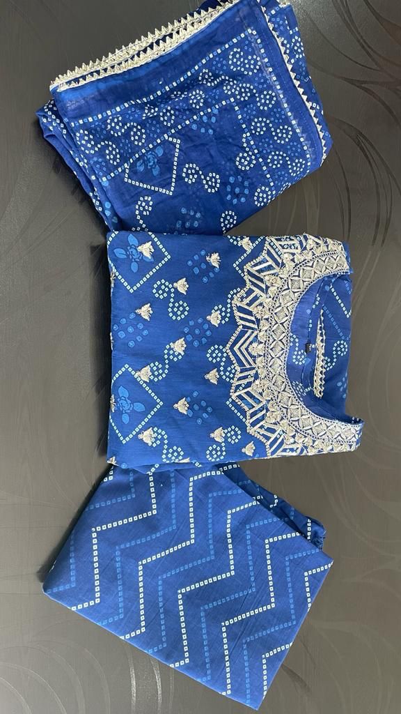 Kurti Pant Dupatta Set(Blue)