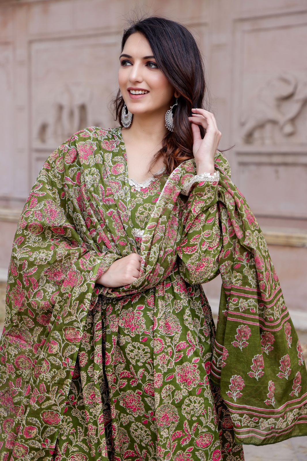 Olive Fresh Floral Kurti Set
