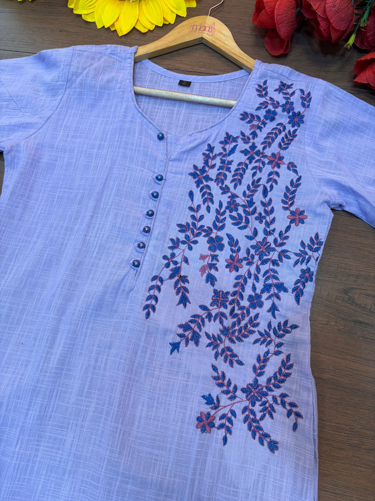 Bhaasha- Khadi Cotton Kurti Set with Organza Dupatta