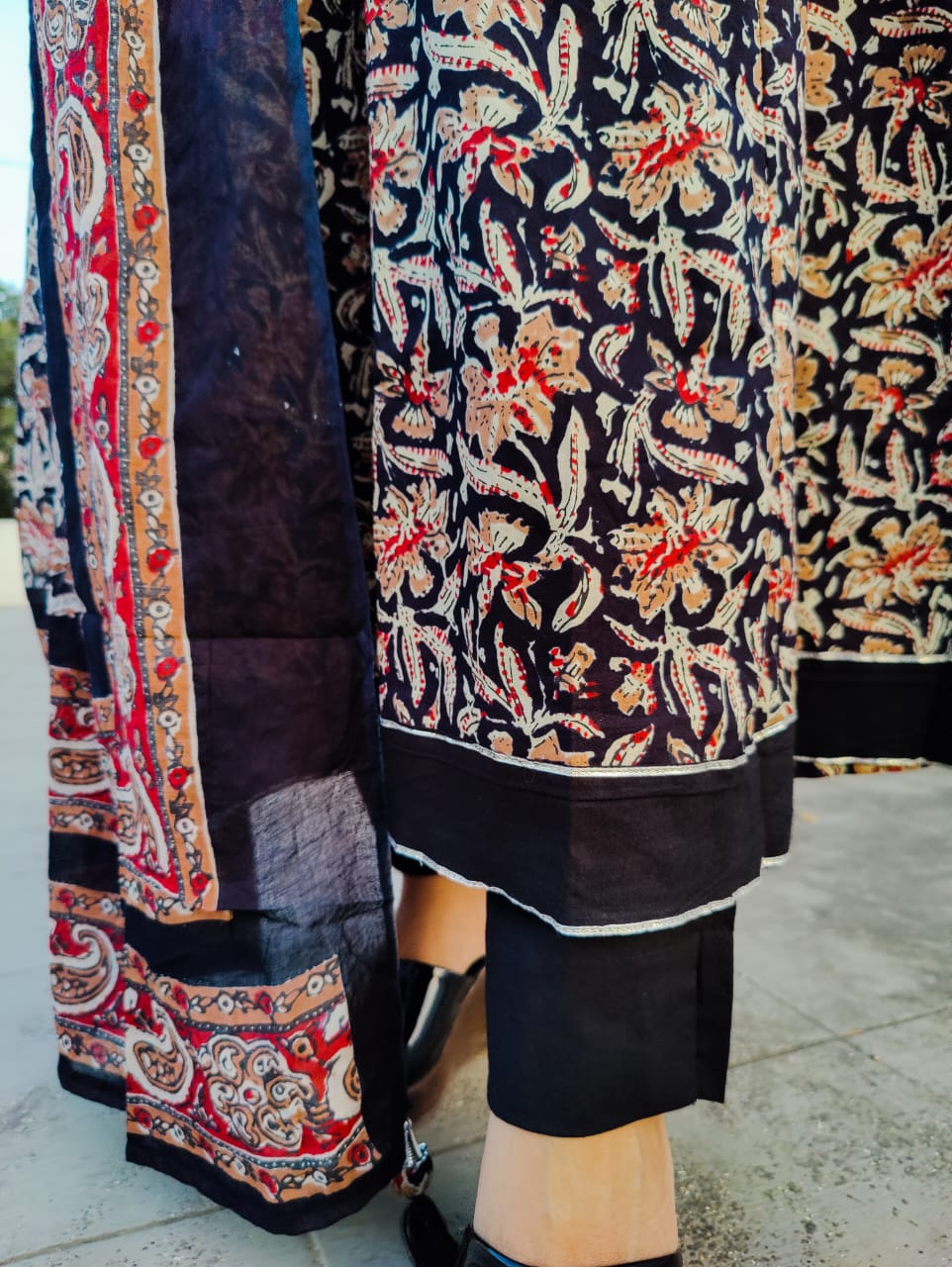 Cotton Anarkali Kurti with Pant and Malmal Dupatta
