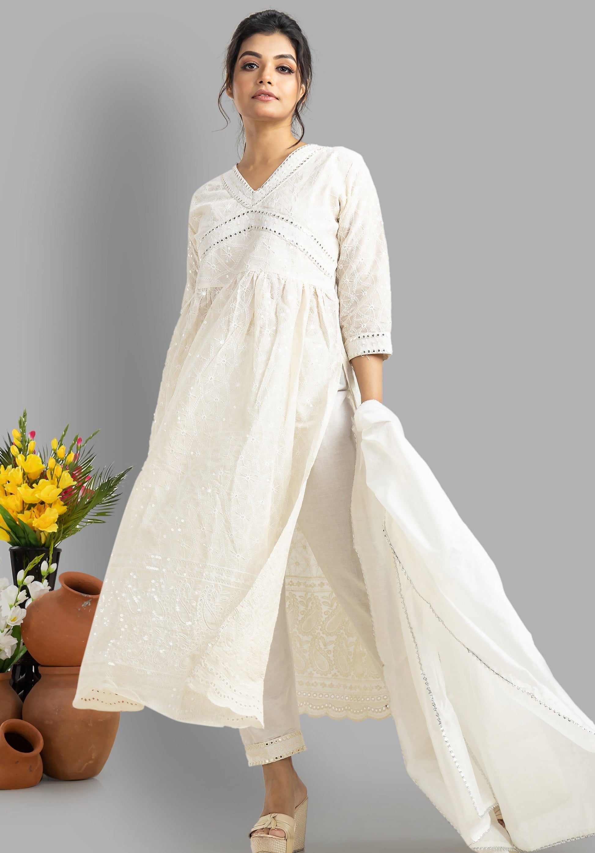 Alia Cut White Chikankari Kurti Set MonAmaar Ethnics Alia Cut White Chikankari Kurti Set MonAmaar Ethnics