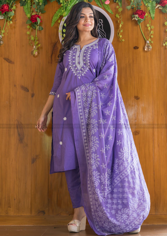 Fragrant Orchid Jaipur Kurti Set