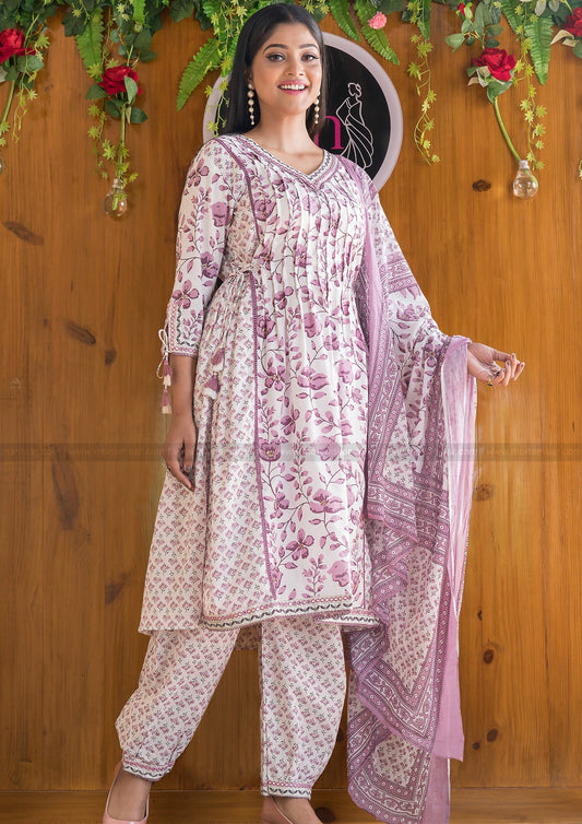 Designer Jaipuri Afghani Floral Kurti Set