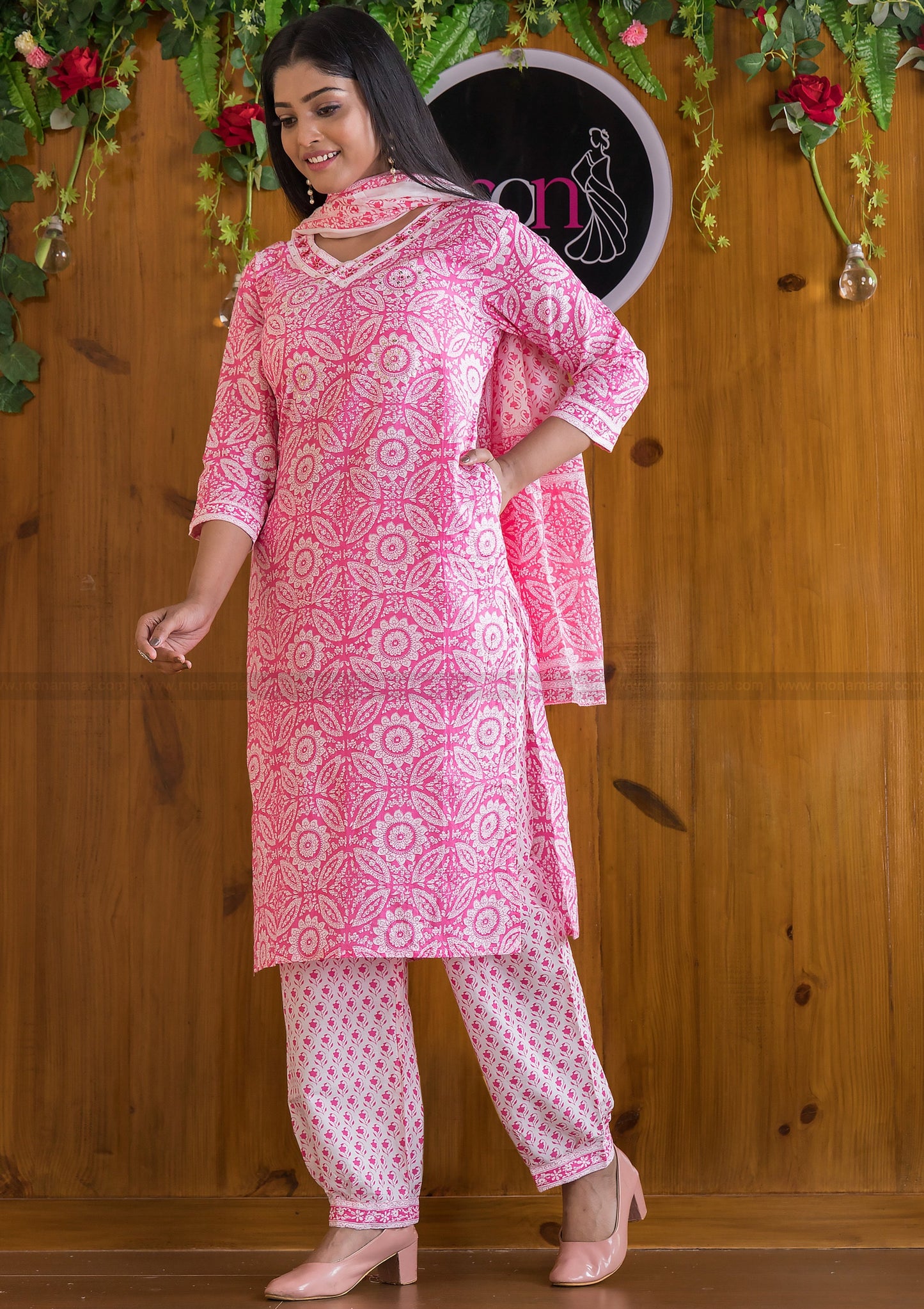 Attraction Of Pink With Cute Pockets Cotton Kurti Set