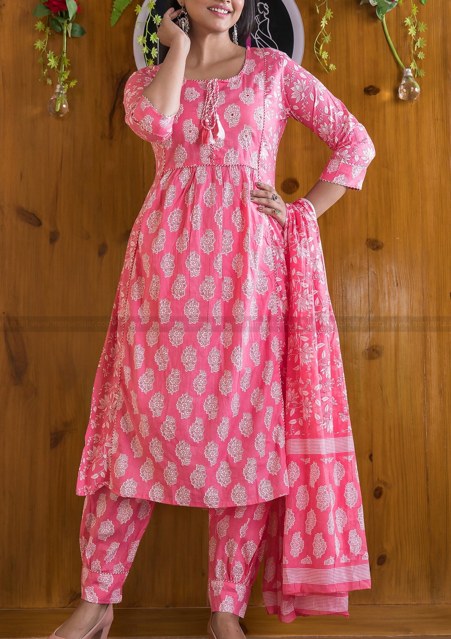 Blushing Pink  Cotton Afghani Kurti Set