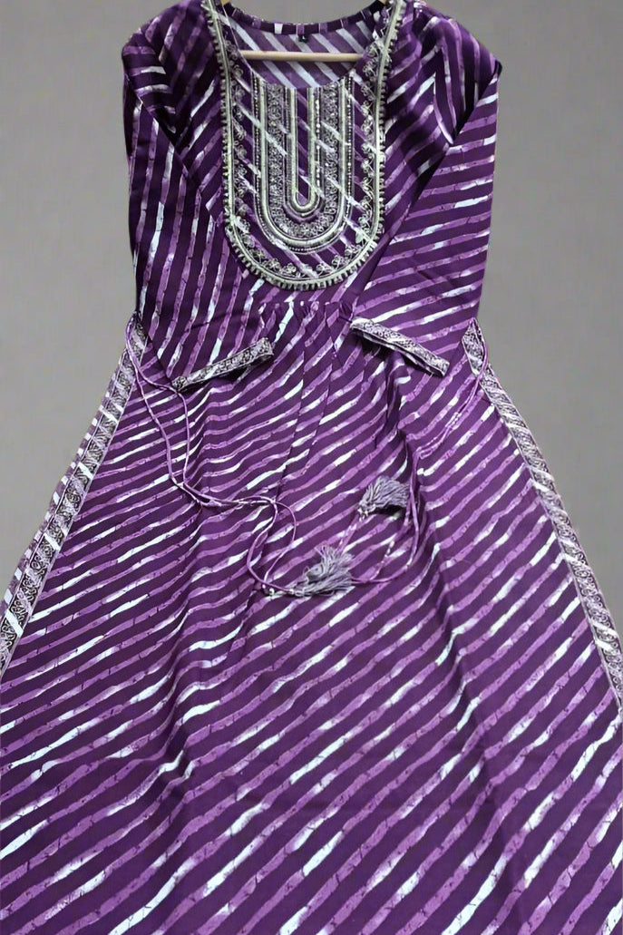 Stylish Purple Naira Cut Sequins Work Kurti Pant Set