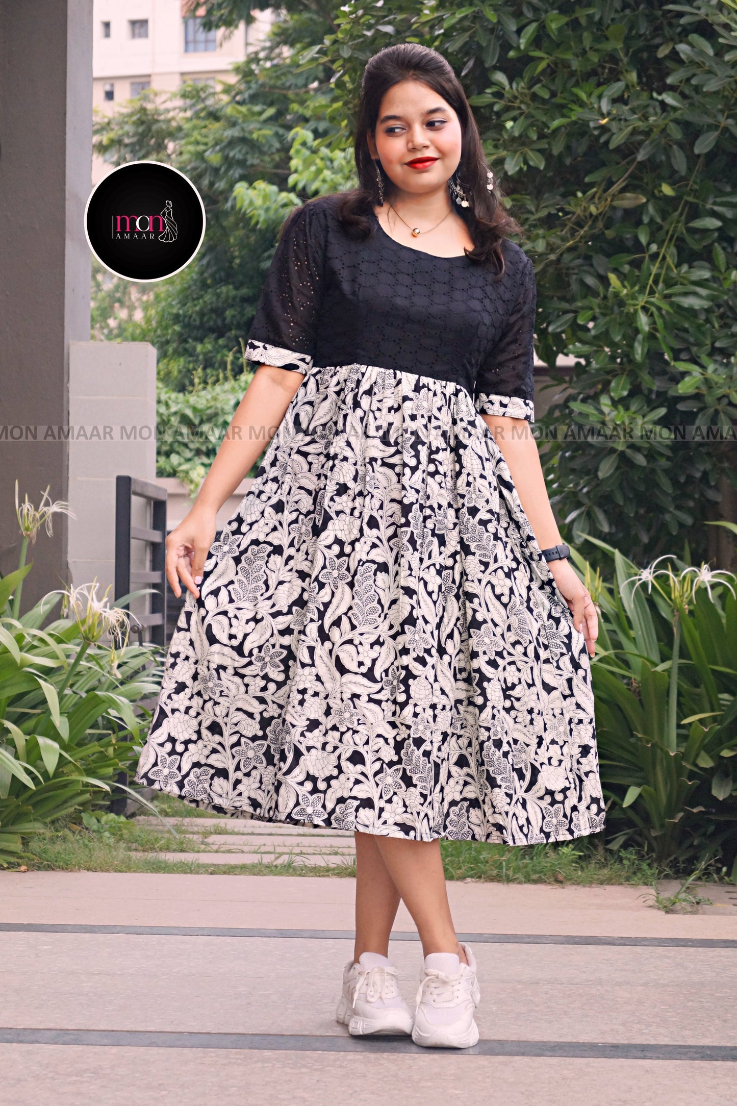 Black Hakoba- Cotton Midi Dress