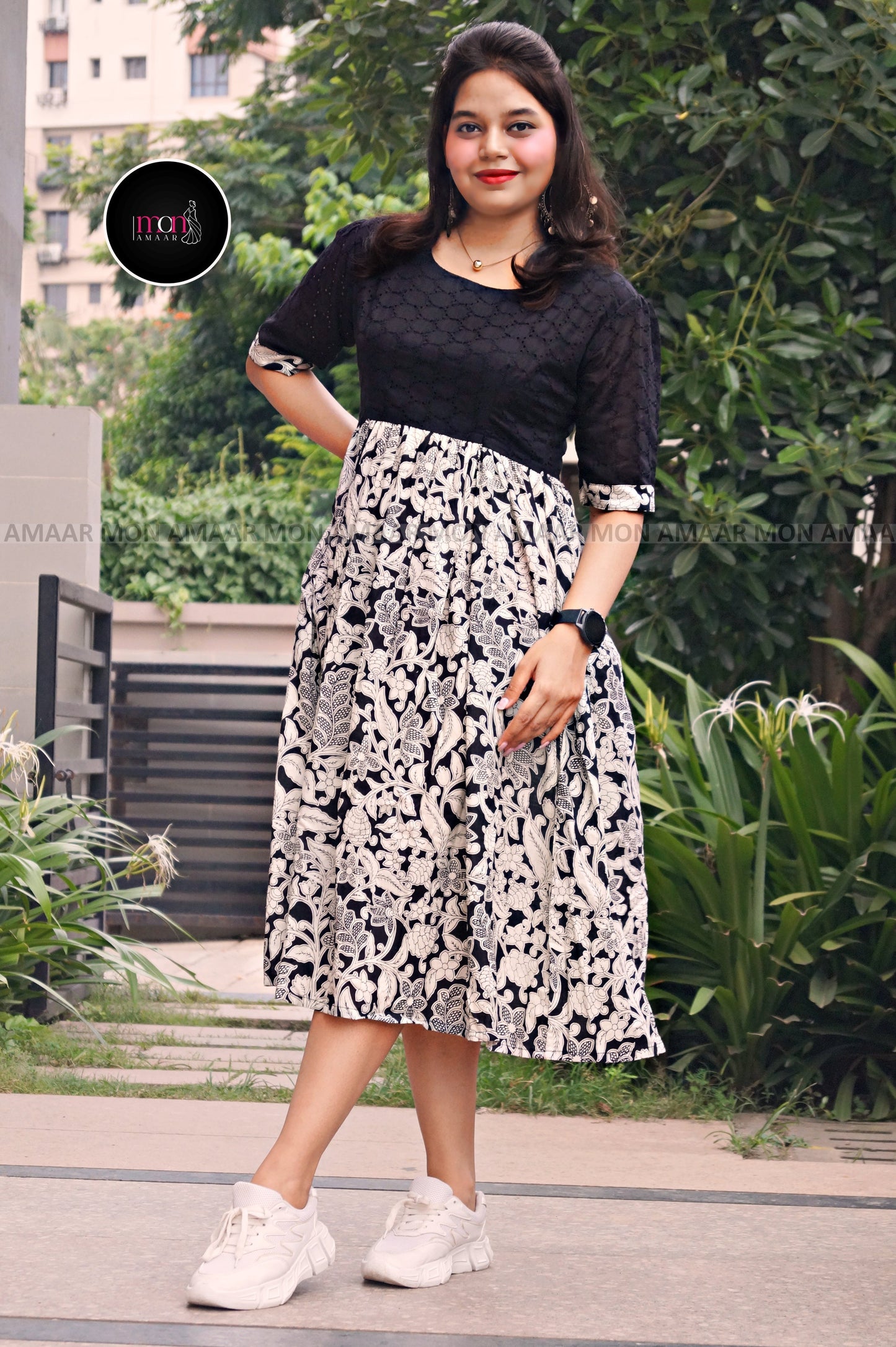 Black Hakoba- Cotton Midi Dress