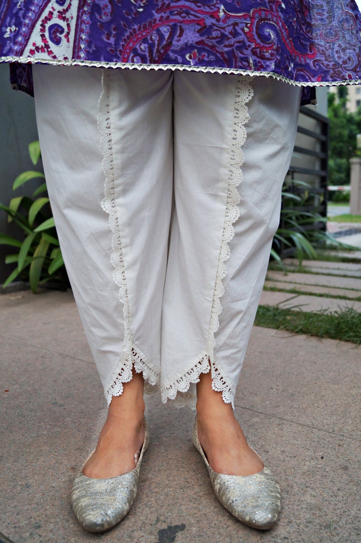 Purple Heart Cotton kurti Set - With Tulip Style Pant