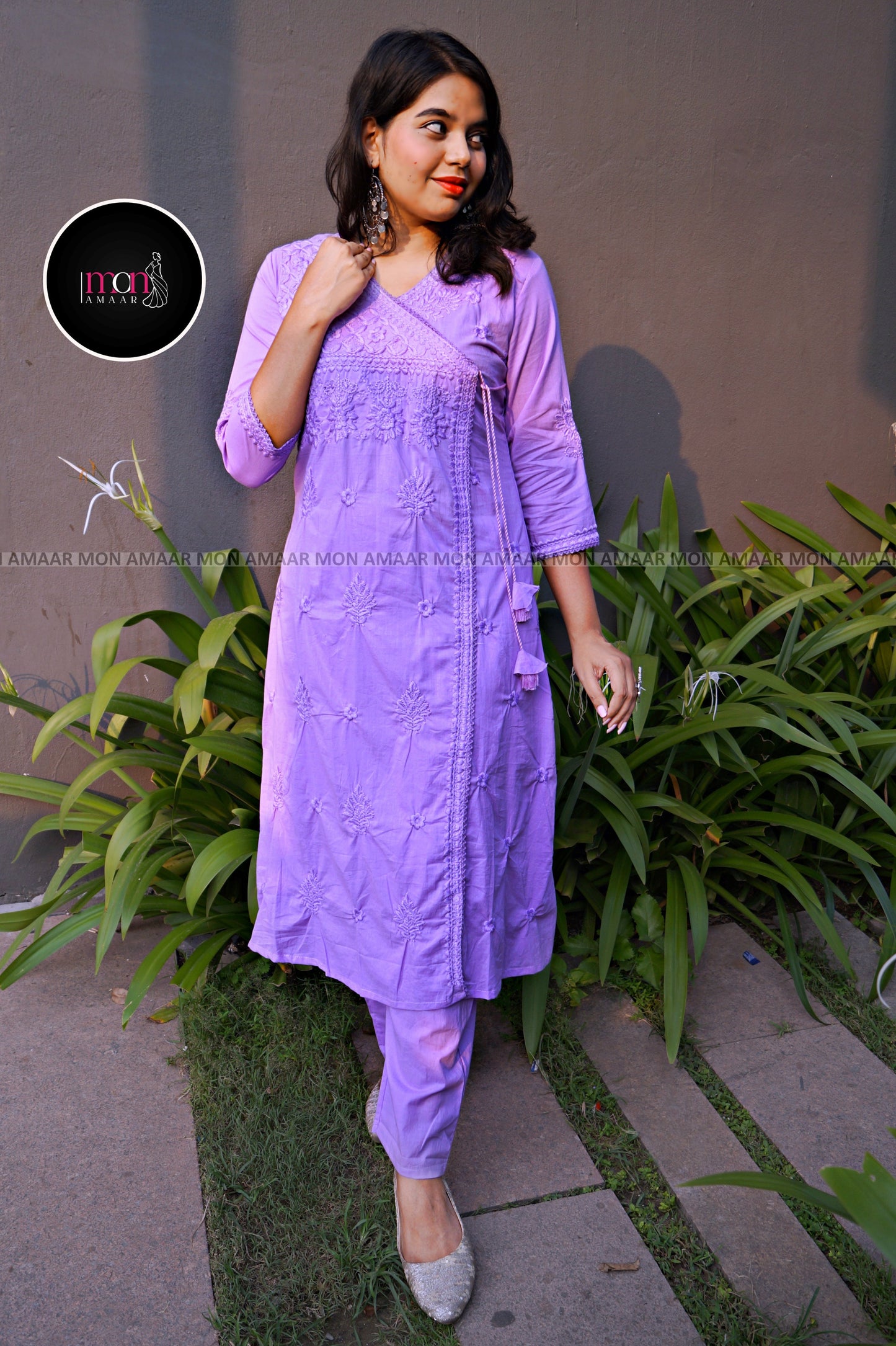 Chikankari Fun - Cotton Kurti Set(Lavender)