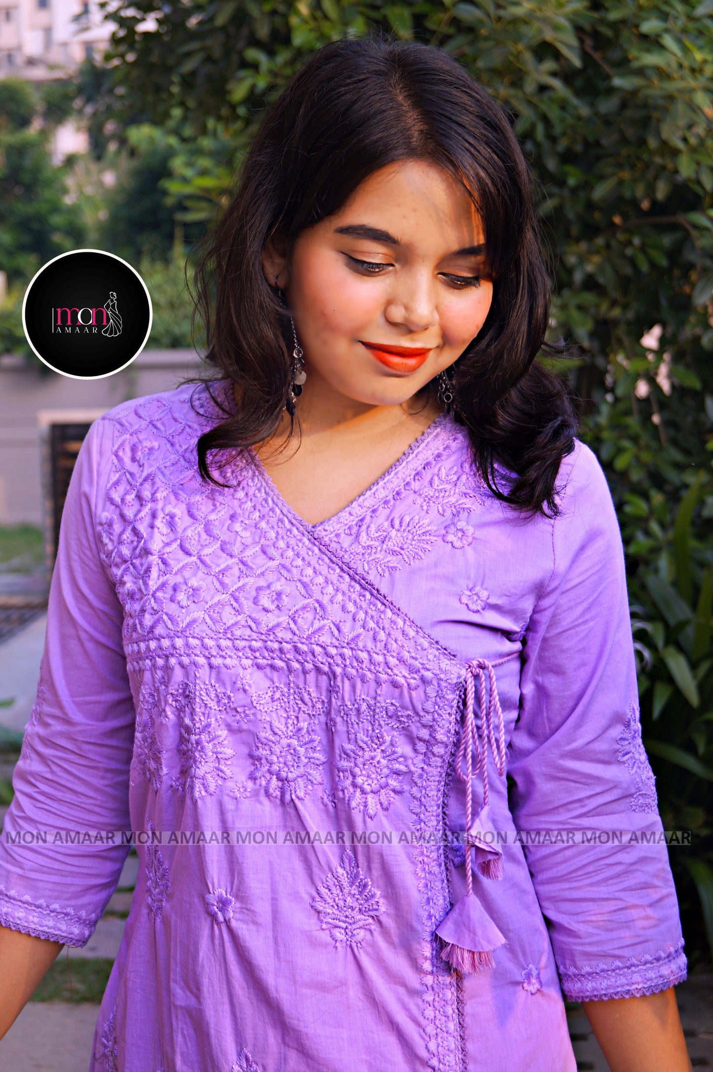 Chikankari Fun - Cotton Kurti Set(Lavender)