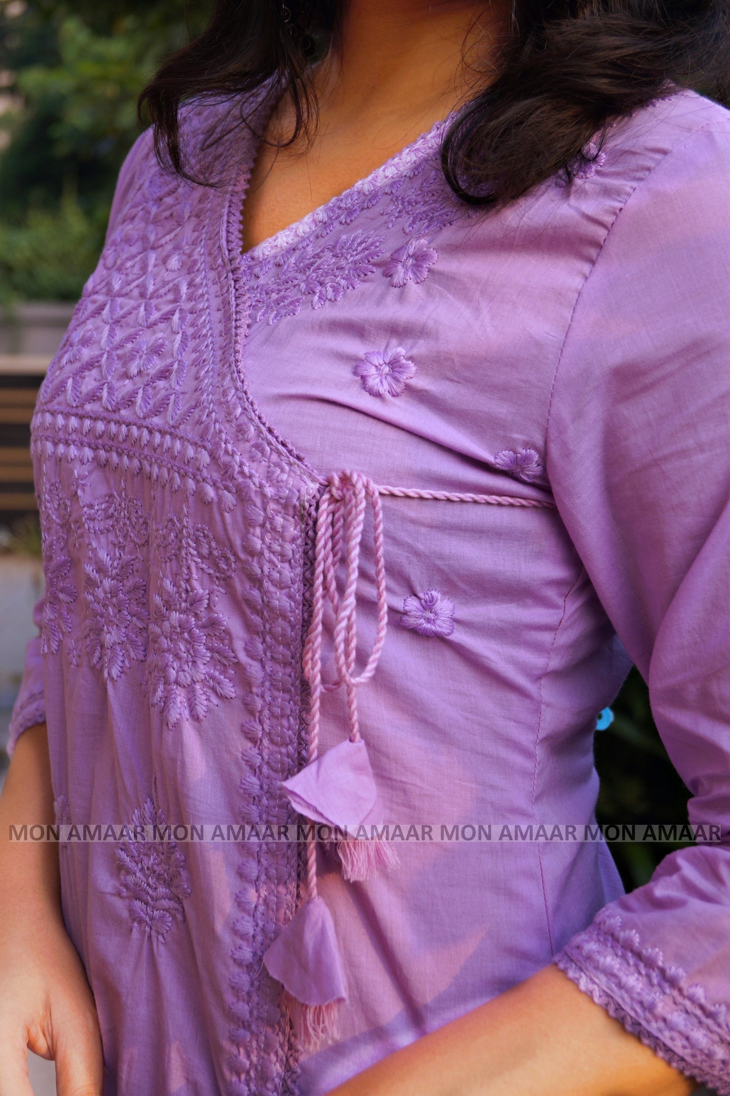 Chikankari Fun - Cotton Kurti Set(Lavender)