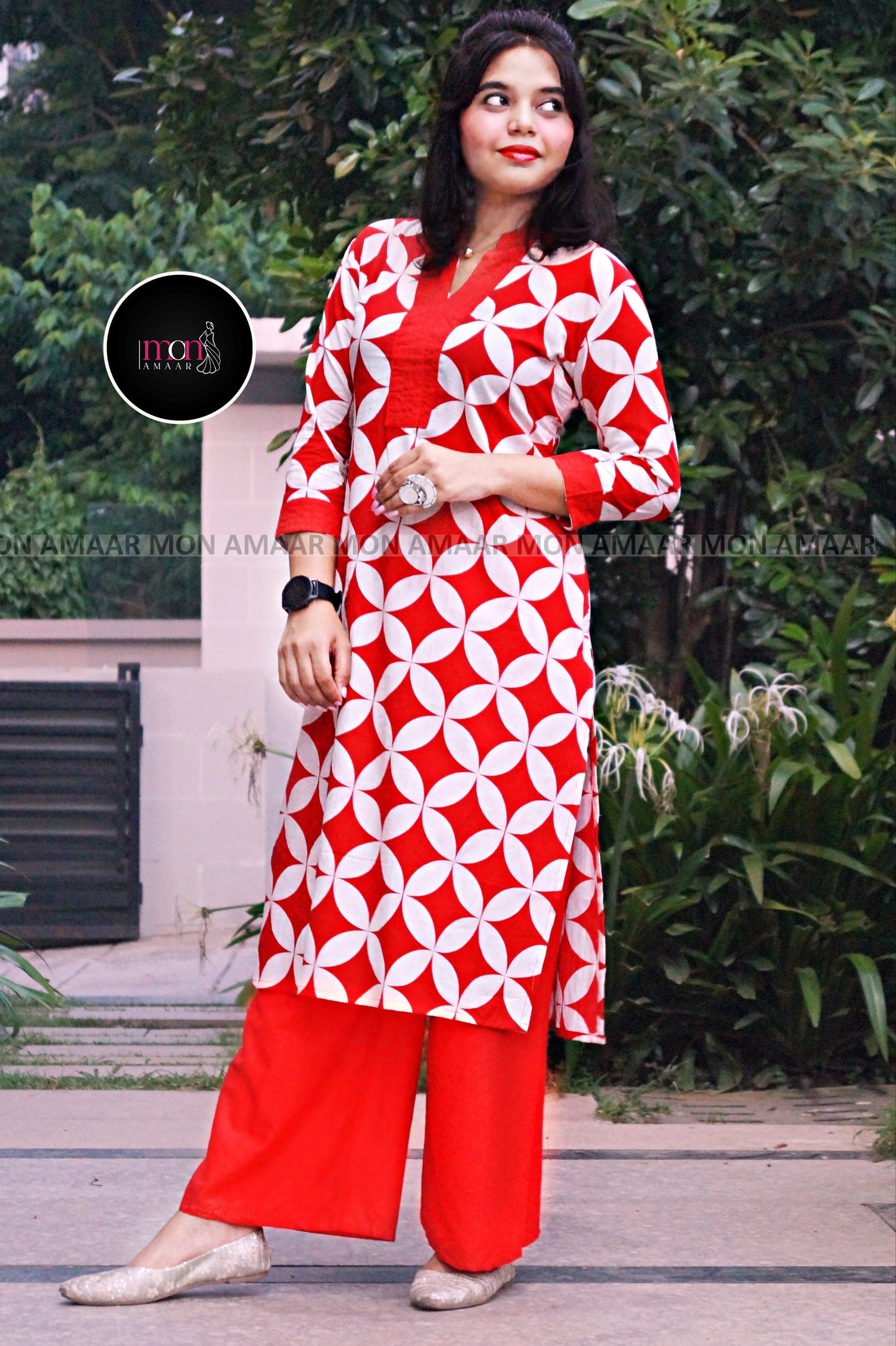 Women In Love- Cotton Coord Set(Red)