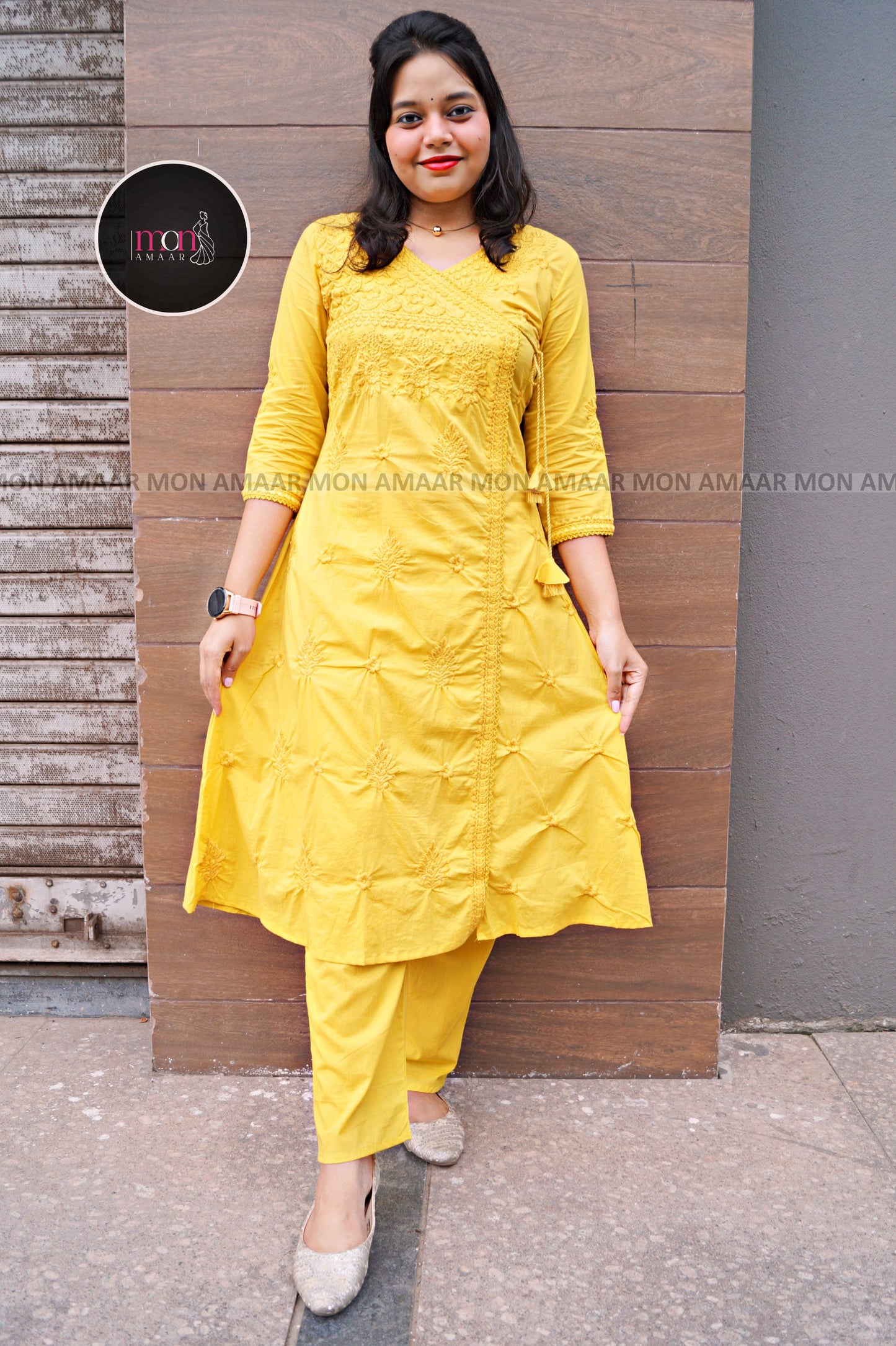 Chikankari Fun - Cotton Kurti Set(Yellow)