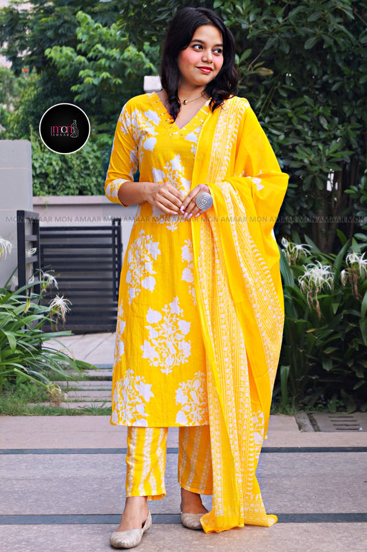 Yellow Magic-Cotton Kurti Set