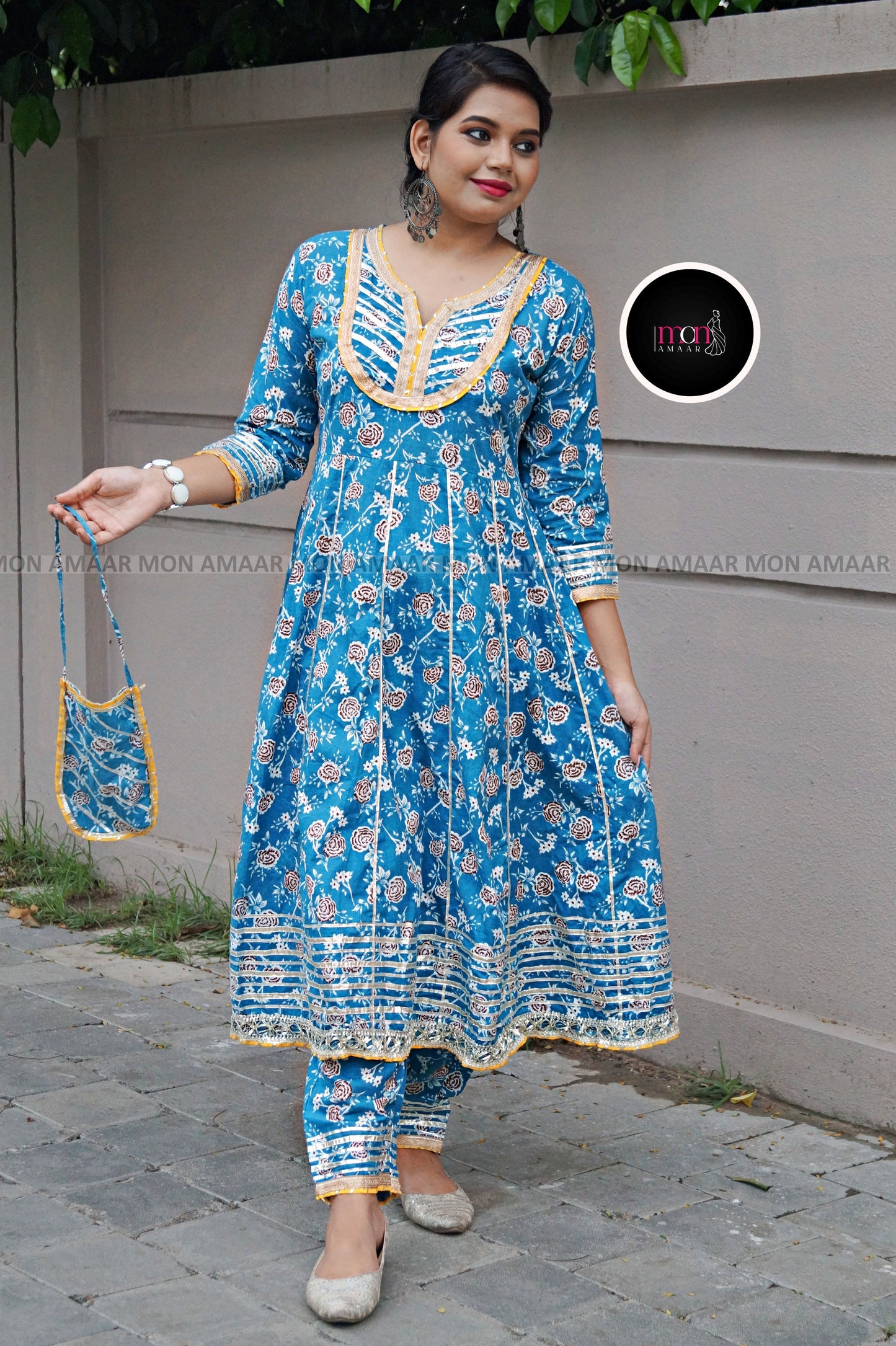 Filmy Dreams- Anarkali Kurti Set With Small Bag