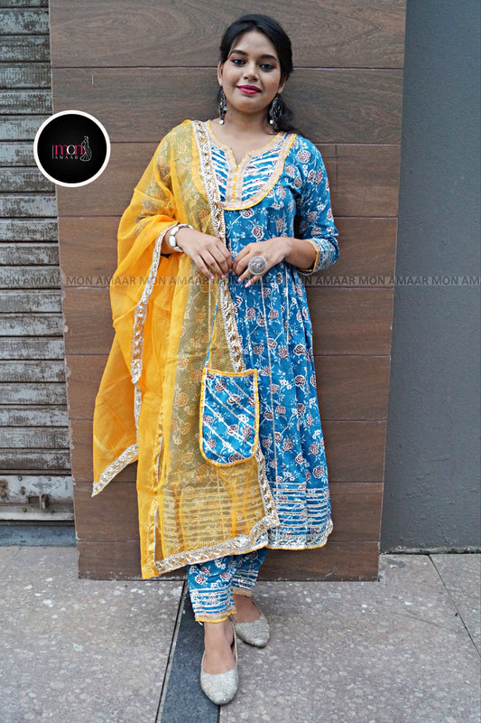 Filmy Dreams- Anarkali Kurti Set With Small Bag
