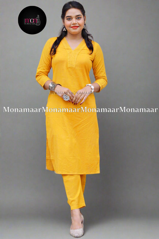 Vrinda -Yellow Cotton Coord Set