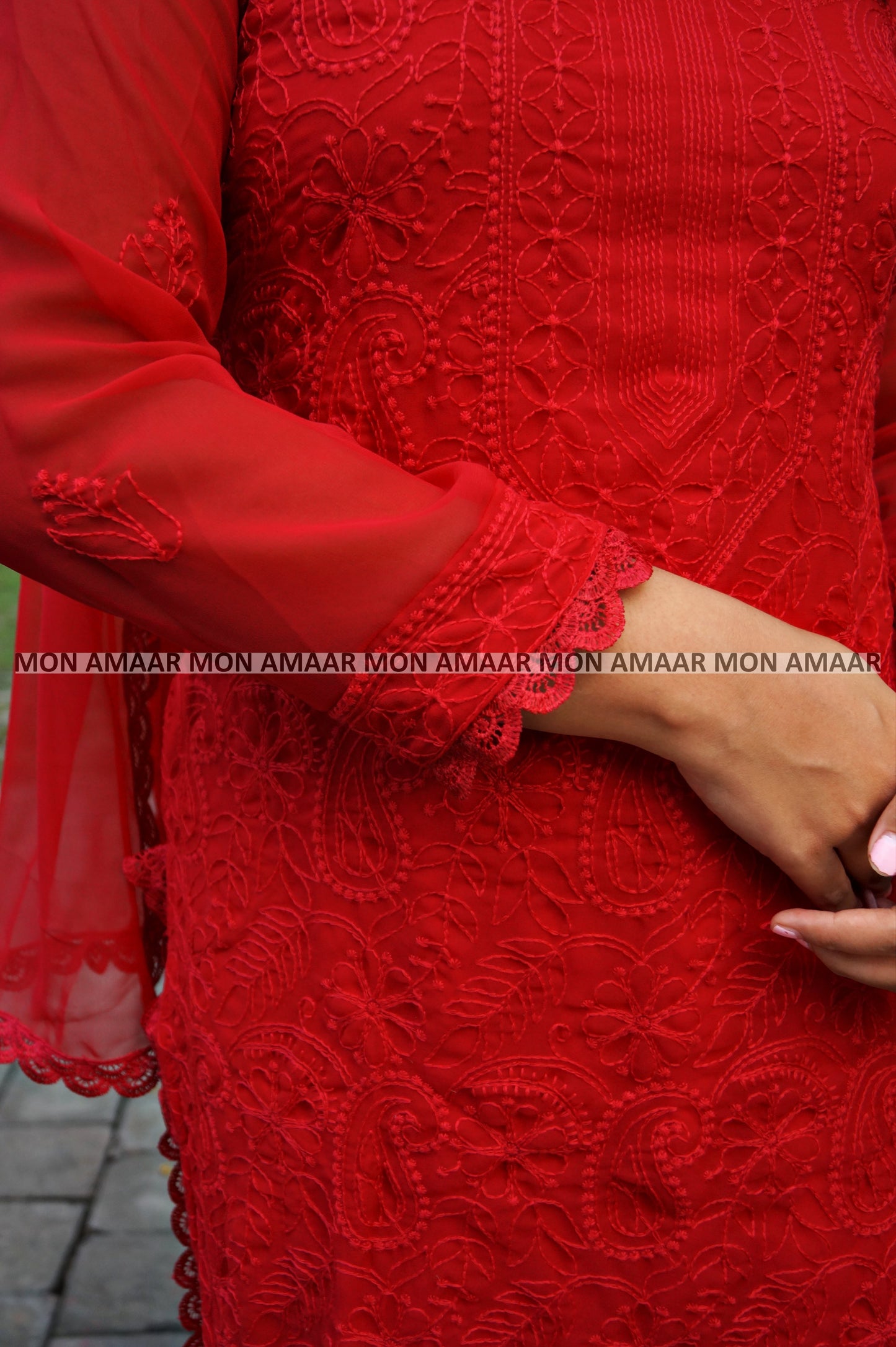 Falling In Love- Georgette Red Kurti Set