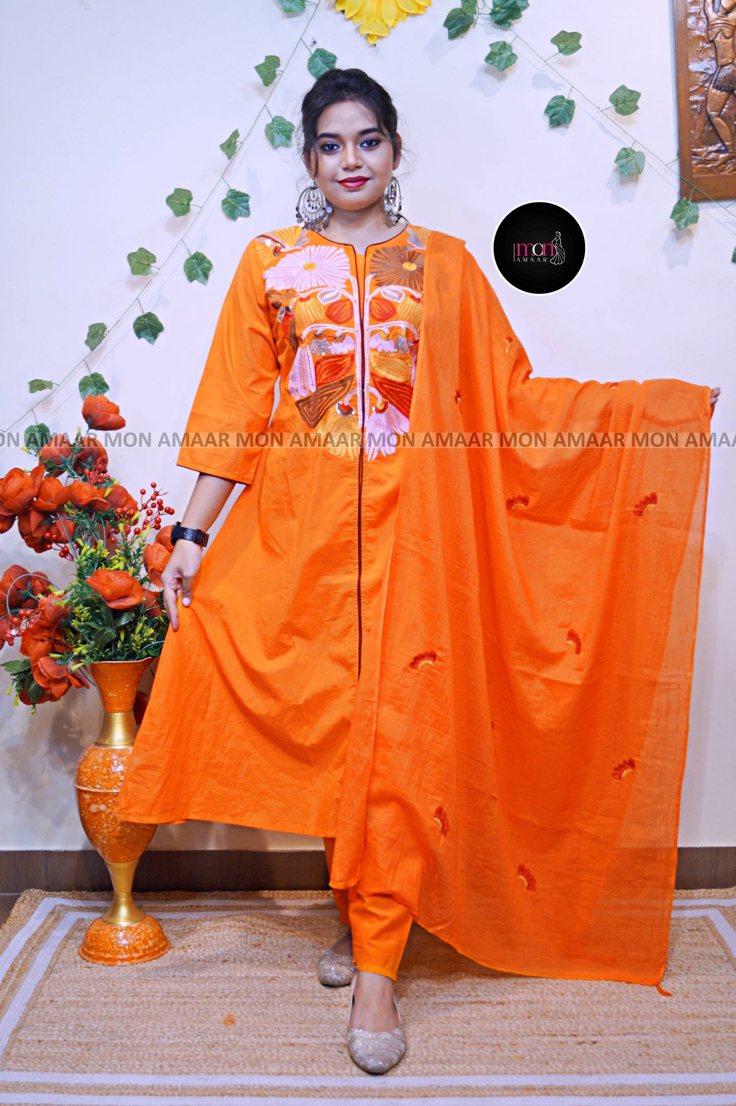 Orange Aura- Cotton Kurti Set