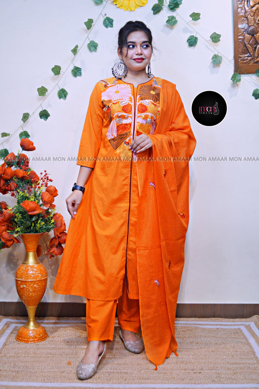 Orange Aura- Cotton Kurti Set