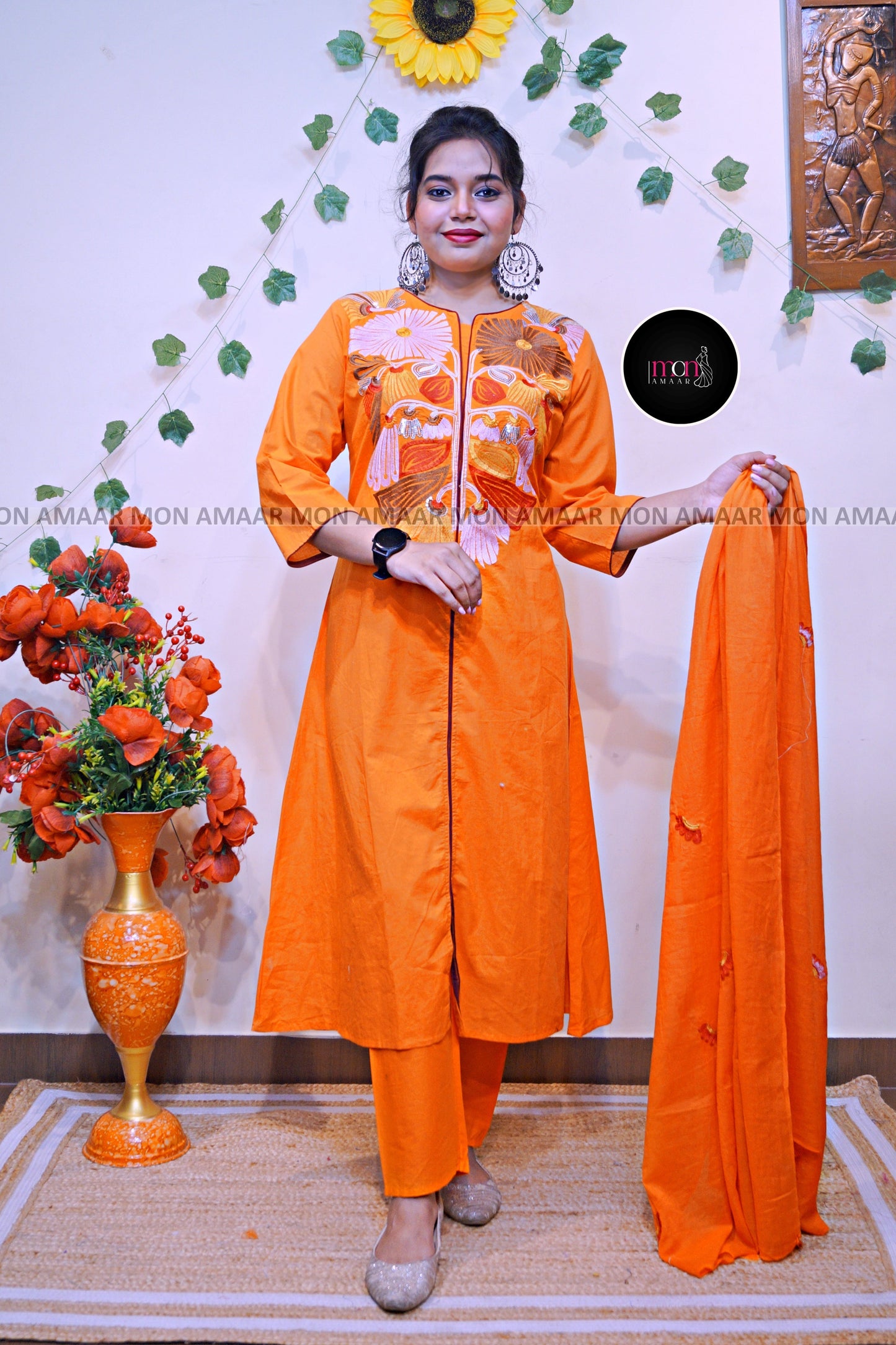 Orange Aura- Cotton Kurti Set