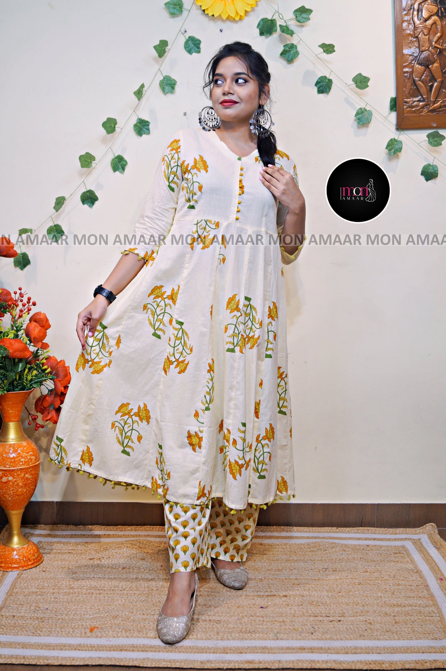 Floral Mist- Printed Cotton Kurti Set