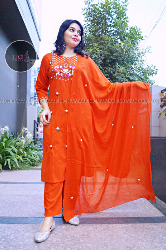 Orange Beauty -Cotton Kurti Set