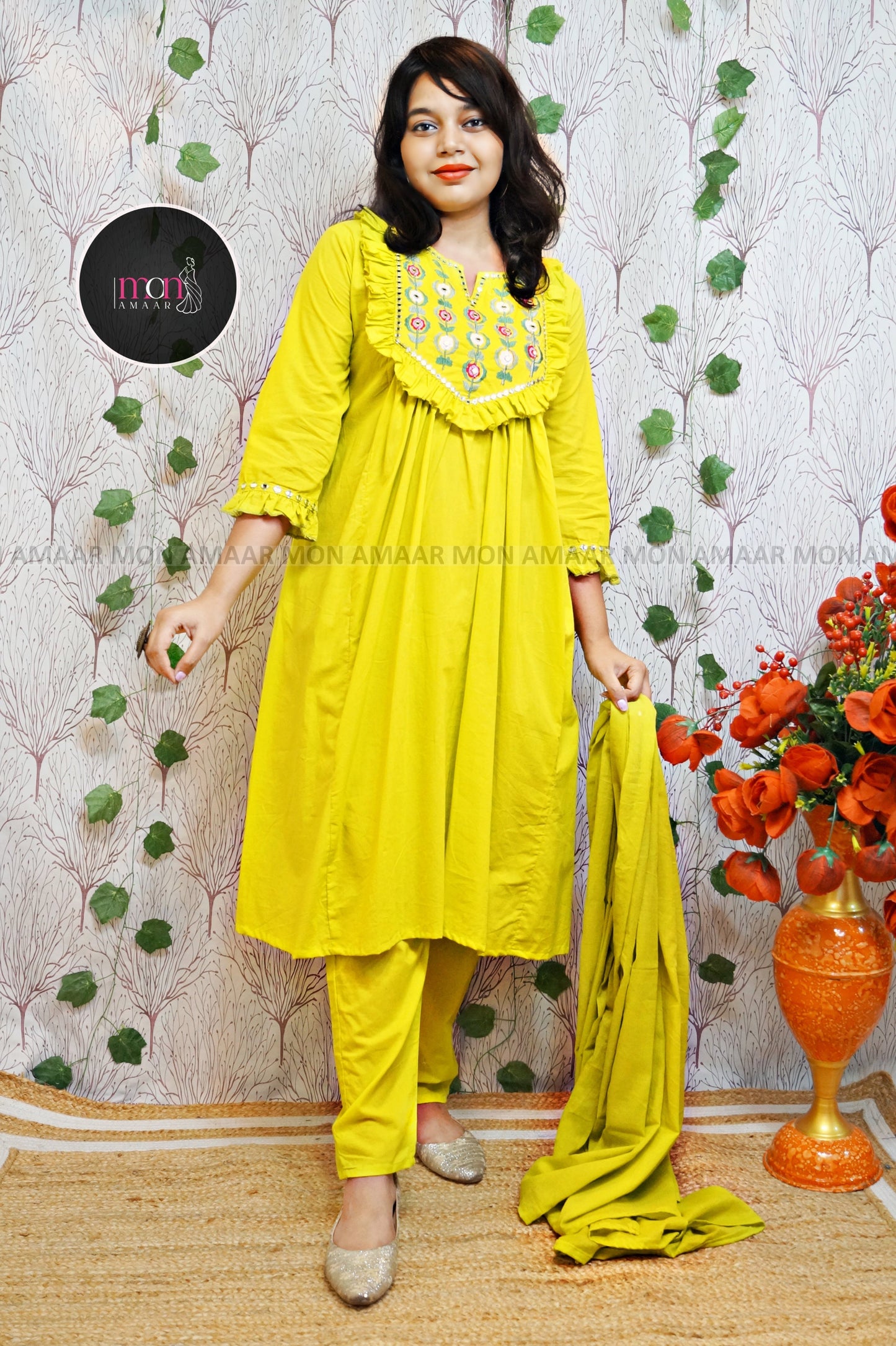 Floral Art- Cotton Kurti Set