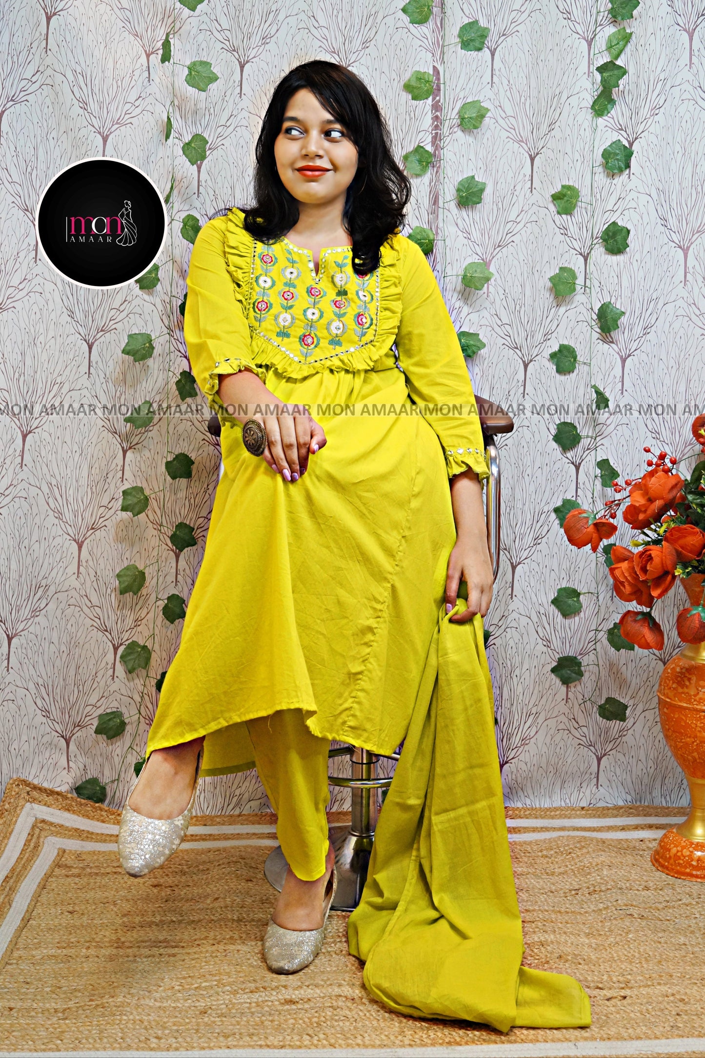 Floral Art- Cotton Kurti Set