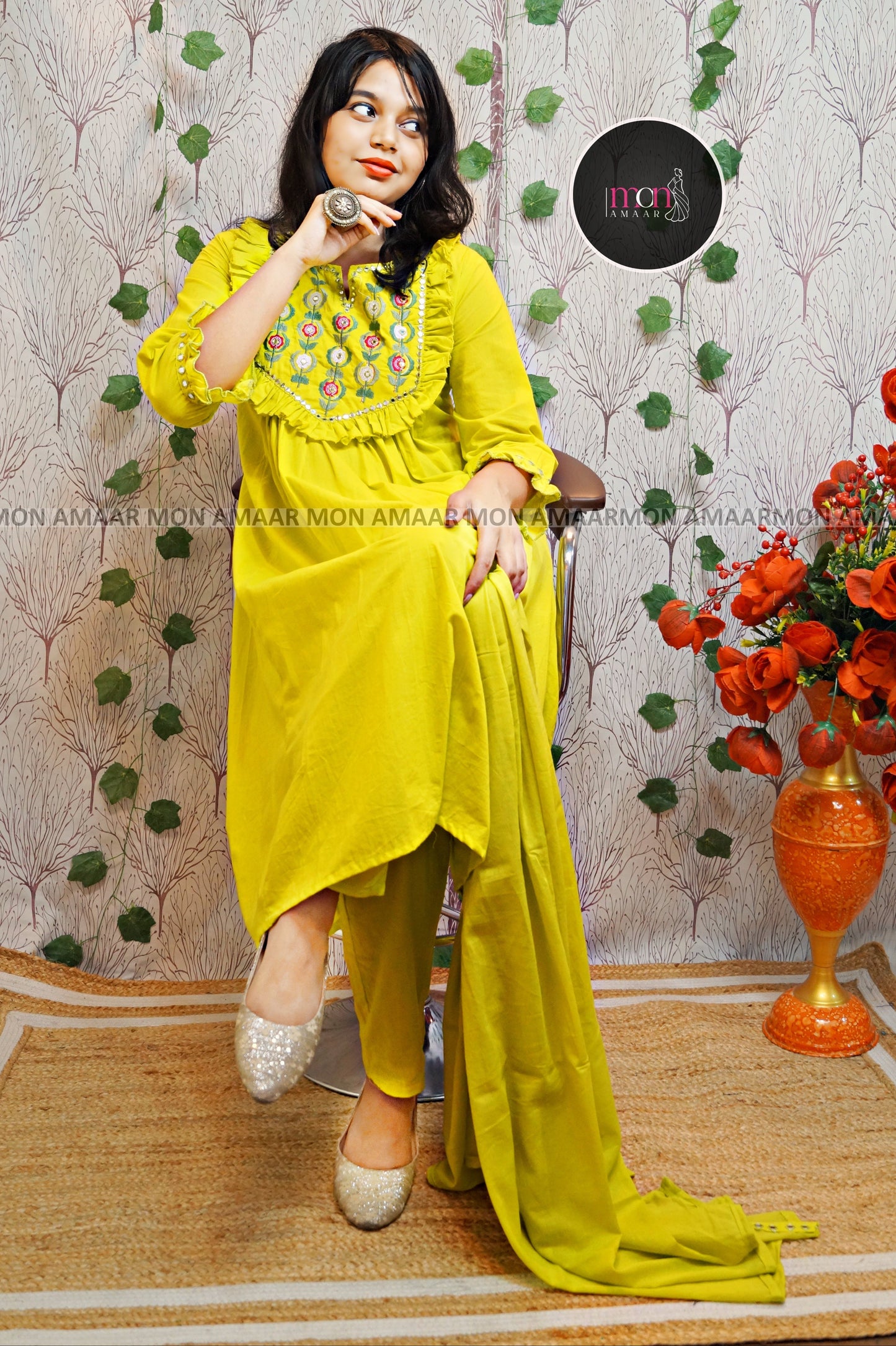 Floral Art- Cotton Kurti Set