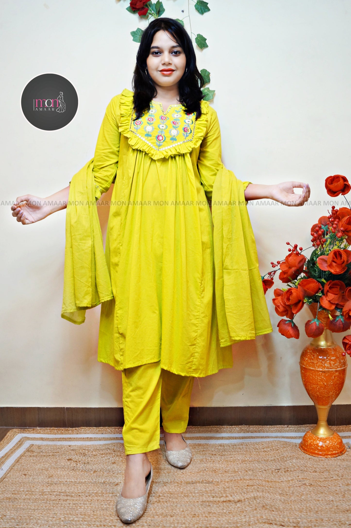 Floral Art- Cotton Kurti Set