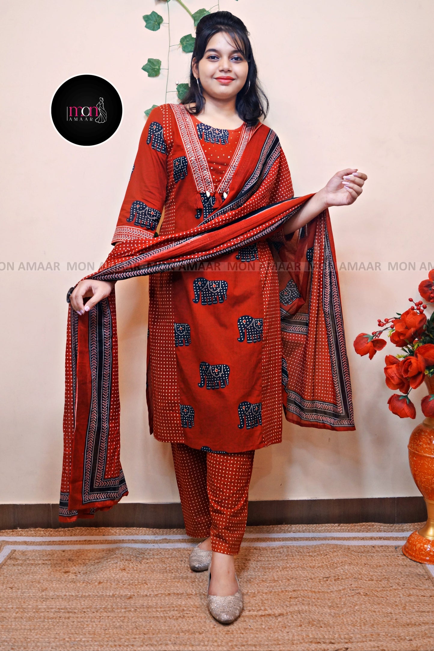 Prints Of Elephant-Cotton Kurti Set