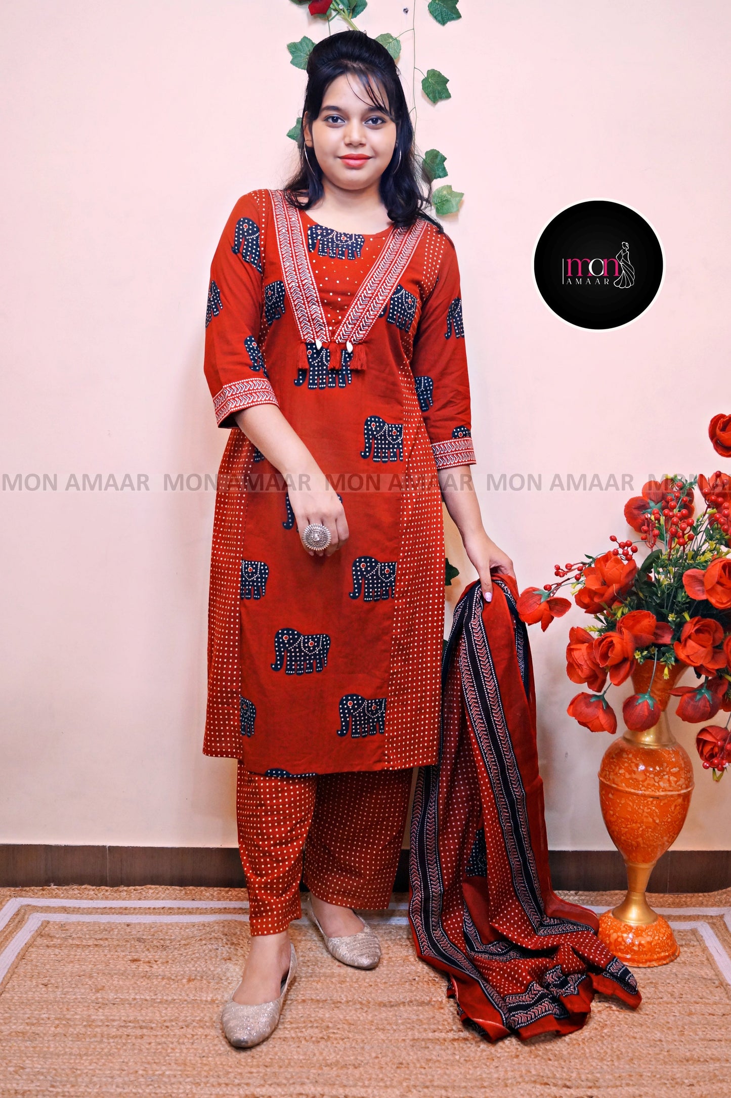 Prints Of Elephant-Cotton Kurti Set
